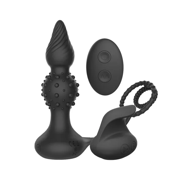 Black Double Ball Anal Butt Toy with Thread and Salient