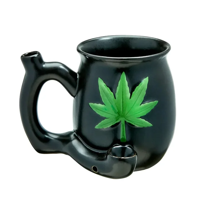 Black Matt Mug With Embossed Green Leaf – Roast and Toast