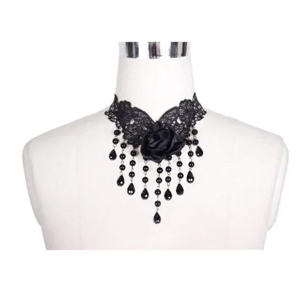 Black Rose & Pearls Gothic Choker – One Size