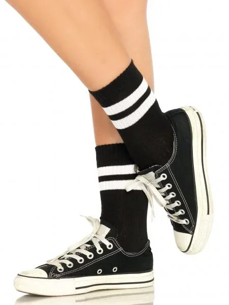 Black/White – Athletic Striped Anklet Socks