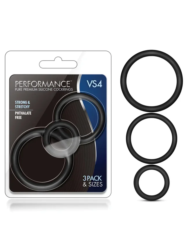 Blush Performance VS4 Pure Premium Silicone Cockring Set – Black