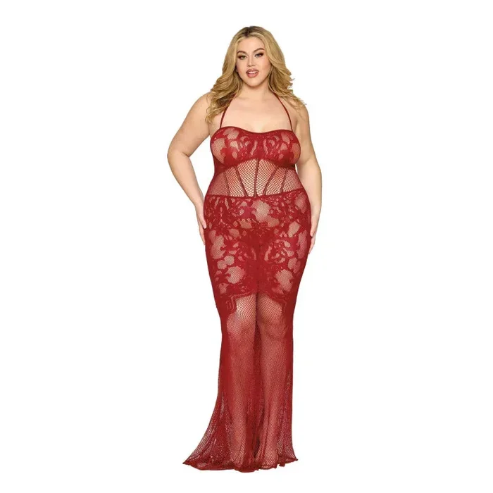 Bodystocking Gown Dmnd – One Size Queen – Red