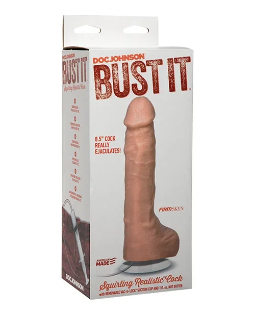 Bust It Squirting Realistic Cock w/1 oz Nut Butter – Flesh