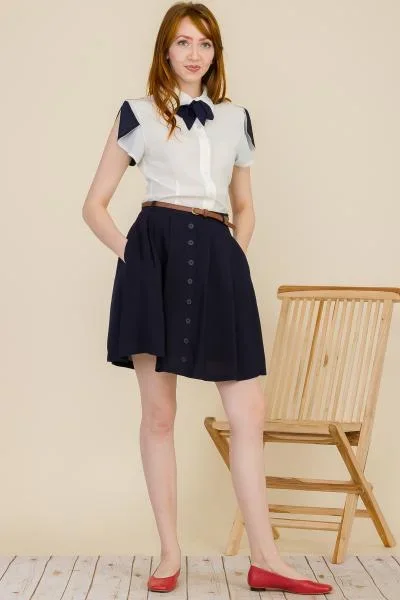Button Front Skirt with Pockets – Black –