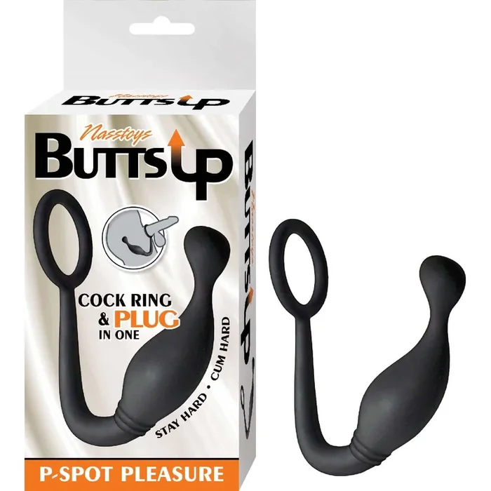 Butts Up P-Spot Pleasure Silicone Anal Plug and Cock Ring – Black