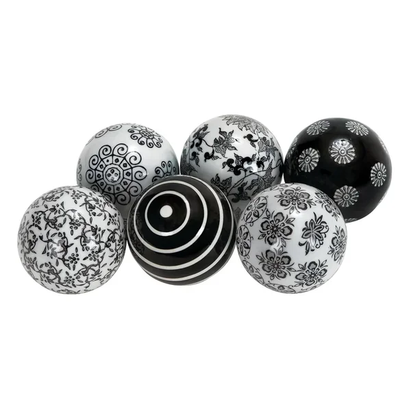 Ceramic Round Orbs & Vase Filler With Varying Patterns, Set Of 6 3″D, Black
