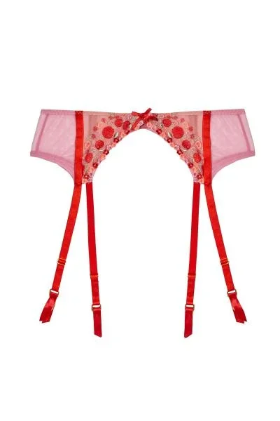 Charli Embroidered Suspender Belt – Pink –