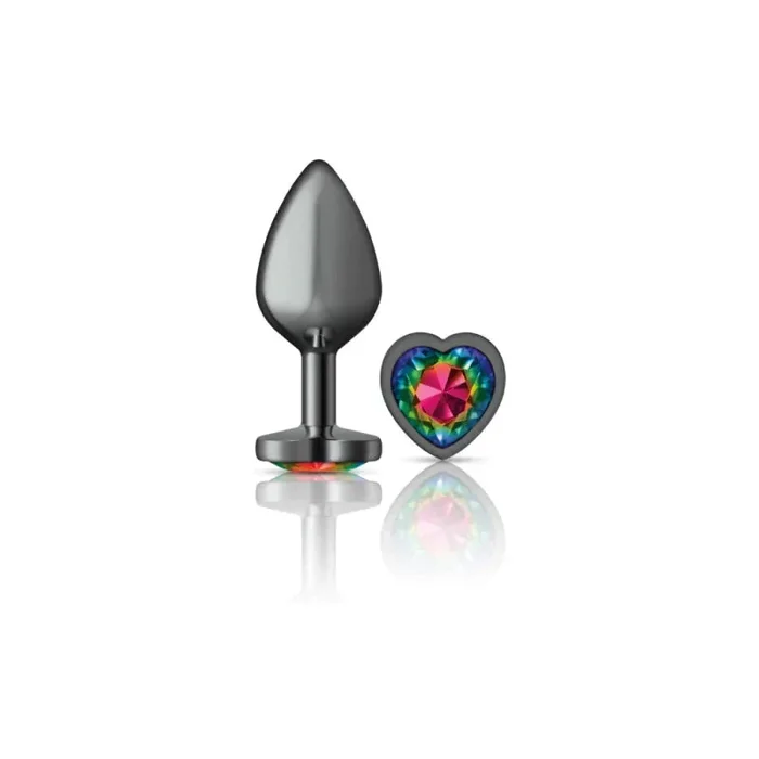 Cheeky Charms – Gunmetal Metal Buttplug – Heart – Rainbow – Medium