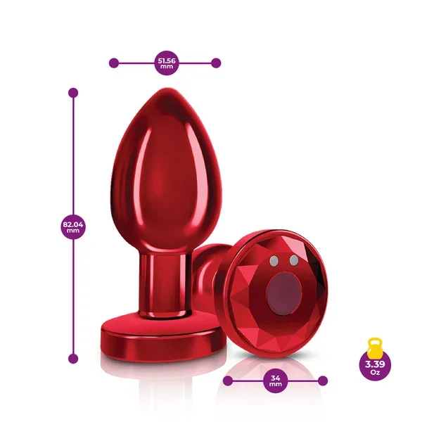 Cheeky Charms – Rechargeable Vibrating Metal Butt Plug With Remote Control – Red – Medium