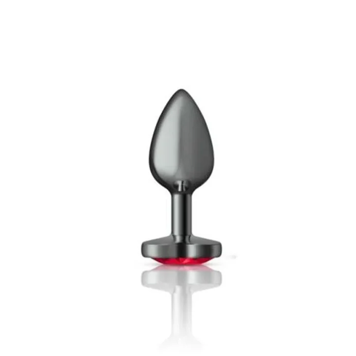 Cheeky Charms Gunmetal Butt Plug with Heart Red Jewel Small