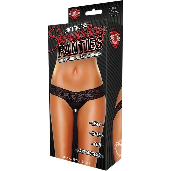 Clitoral Stim Thong W/beads Black M/l