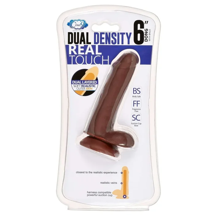Cloud 9 Dual Density 6 inches Dildo Real Touch Realistic Painted Veins with Balls Brown