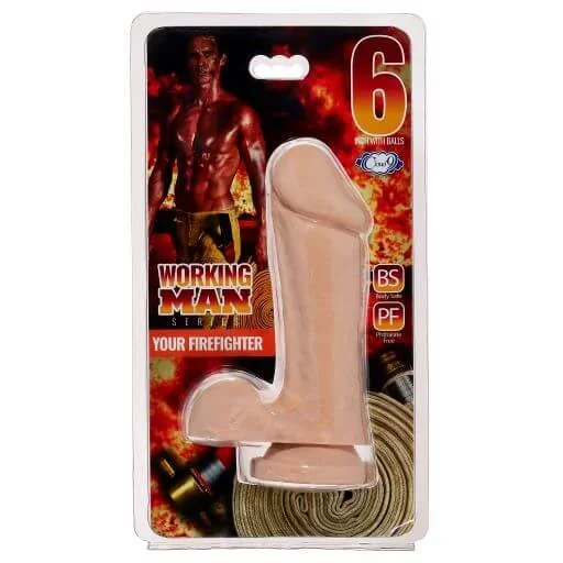 Cloud 9 Working Man 6 inches Light Skin Tone Beige Dildo with Balls Your Firefighter
