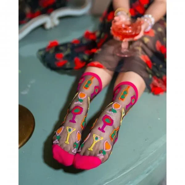 Cocktail Hour Sheer Crew Sock – Black – US W5.5-10