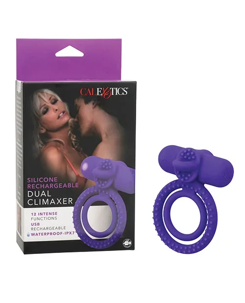 Couple’s Enhancer Silicone Rechargeable Dual Climaxer Enhancer with Flickering Tongue – Purple