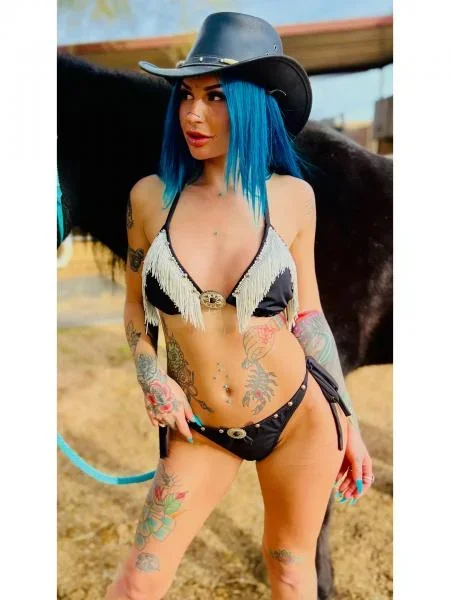 Cowgirl Fringe Studded Bikini Set – Black –