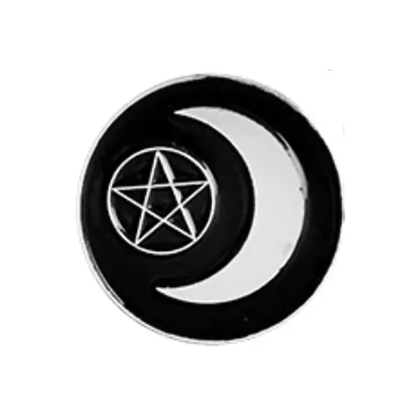Crescent Moon Pentagram Gothic Pin