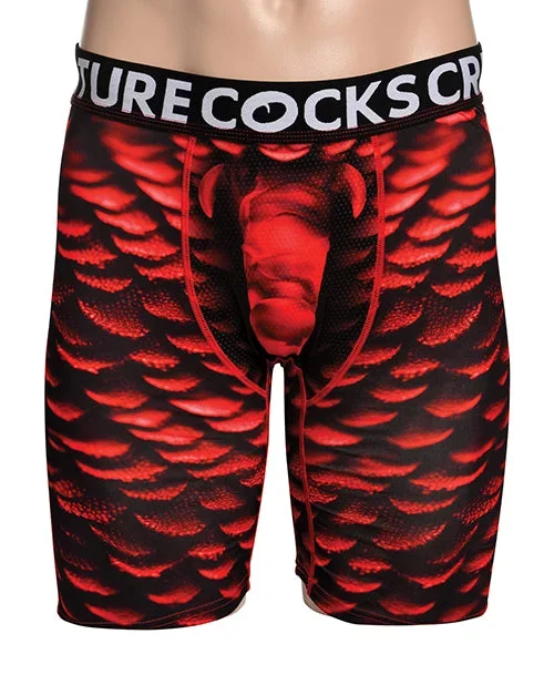 Crimson Devil Boxer Shorts with Mesh Pouch and Scale Pattern