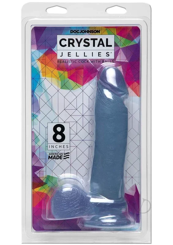 Crystal Jellies 8-Inch Realistic Cock with Balls Clear: Lifelike Pleasure for Unforgettable Moments