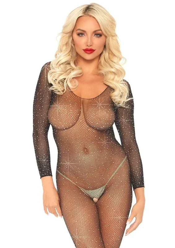 Crystalized Seamless Fishnet Long Sleeved Bodysuit
