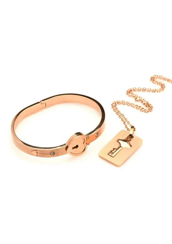 Cuffed Locking Bracelet And Key Necklace Rose Gold