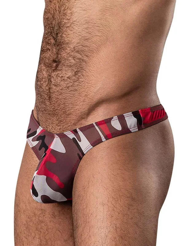 CUMOUFLAGE Bong Thong Red S/M – Stretch Camouflage Thong with Contoured Pouch by Male Power