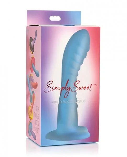 Curve Toys Simply Sweet 7″ Ribbed Silicone Dildo – Blue