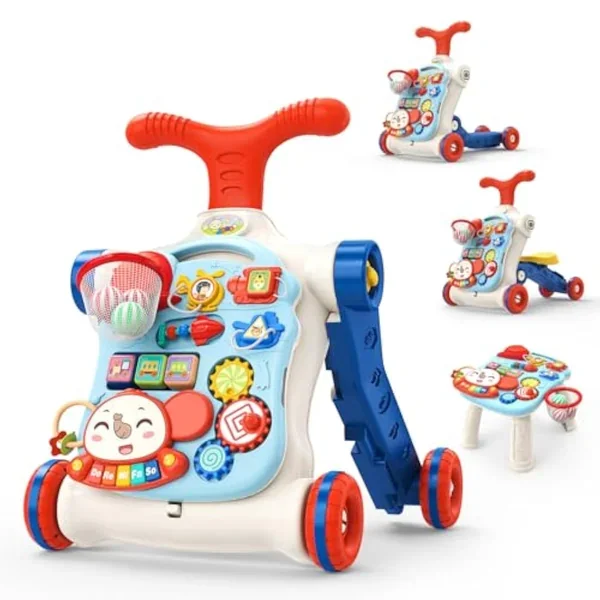 CUTE STONE 5 in 1 Walker for Baby Boy, Sit to Stand Push Walker with Activi