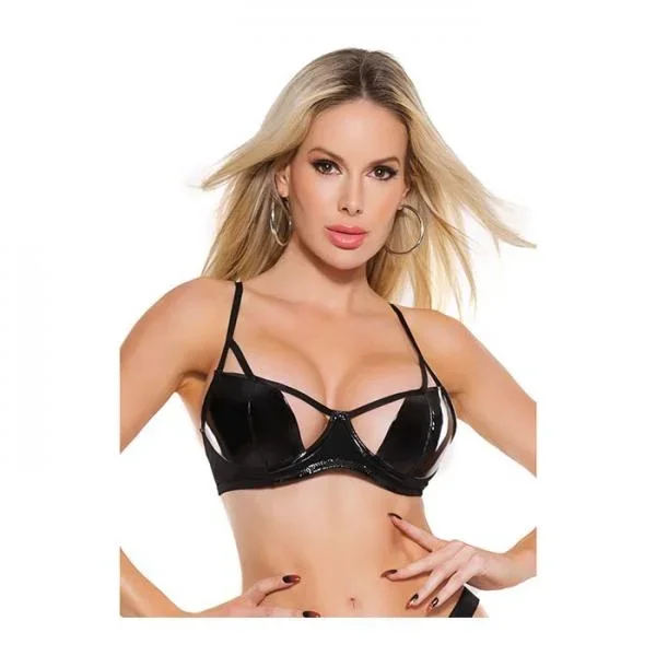 Darque PVC Cutaway Cup Strappy Bra – Black –