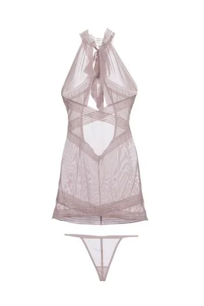 Deauville Mauve – Collared Babydoll with G-string – One Size/Queen