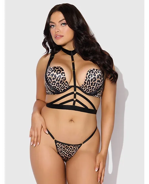 Devon Push Up Bra w/Harness & G-String 3 pc Set – Leopard 1X/2X