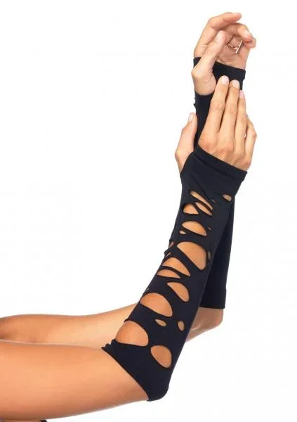 Distressed Arm Warmers – Black – One Size