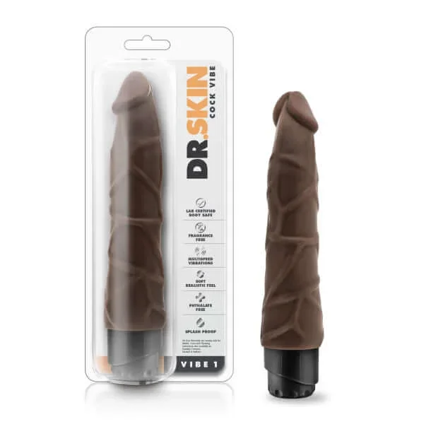 Dr Skin Cock Vibe 1 Vibrating Cock Chocolate Brown 9 inch