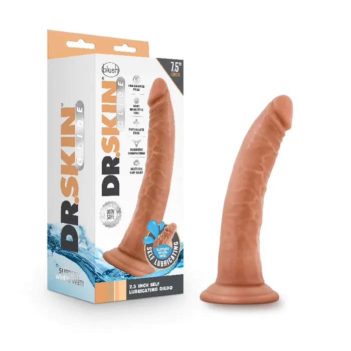 Dr. Skin Glide 7.5 Inch Self Lubricating Dildo – Mocha –