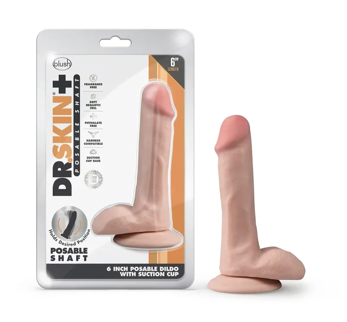Dr Skin Plus 6 Inch Posable Realistic Dildo with Balls Vanilla
