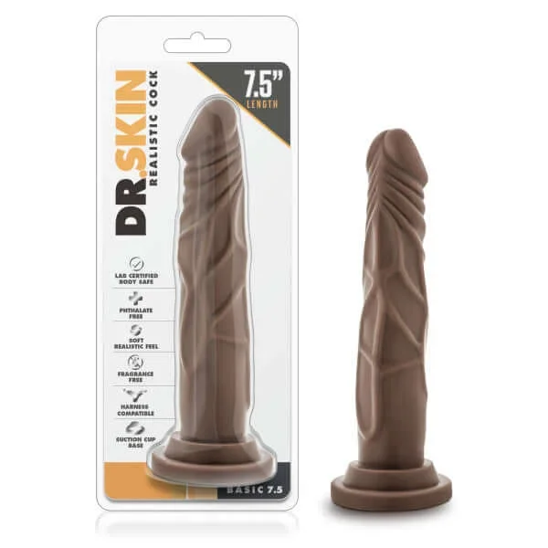 Dr. Skin Realistic Cock Basic 7.5 Inches Chocolate Brown Dildo