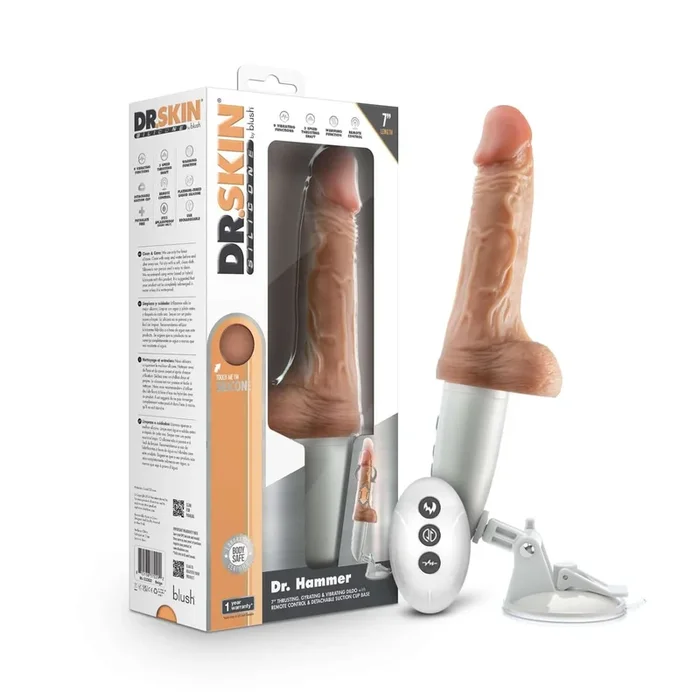 Dr. Skin Silicone – Dr. Hammer – 7 Inch Thrusting Dildo With Handle – Beige