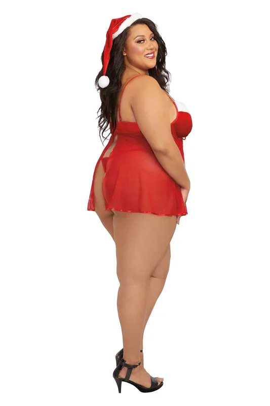 Dreamgirl 3X Santa Babydoll Set with Thong and Matching Hat