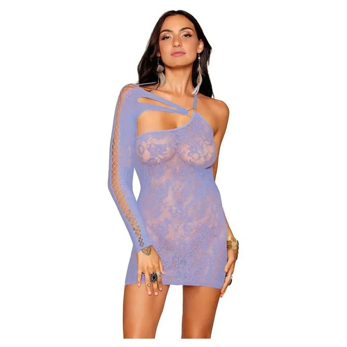 Dreamgirl Seamless Asymmetrical Chemise with Lace Pattern and Knitted Crisscross Details