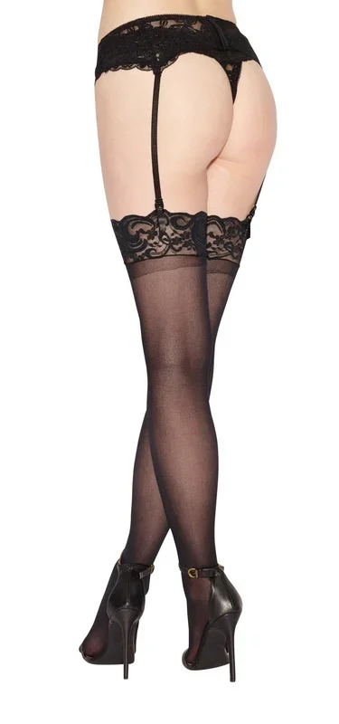 Dreamgirl Sheer Black Lace Thigh High Stockings One Size