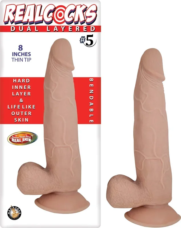 Dual Layered Realistic 8 Inch Dildo with Suction Cup Base Flesh Tone