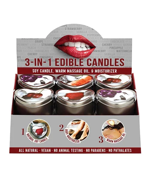 Earthy Body Edible Candle Display of 12 w/Tester – 4 Flavor Heart Tin