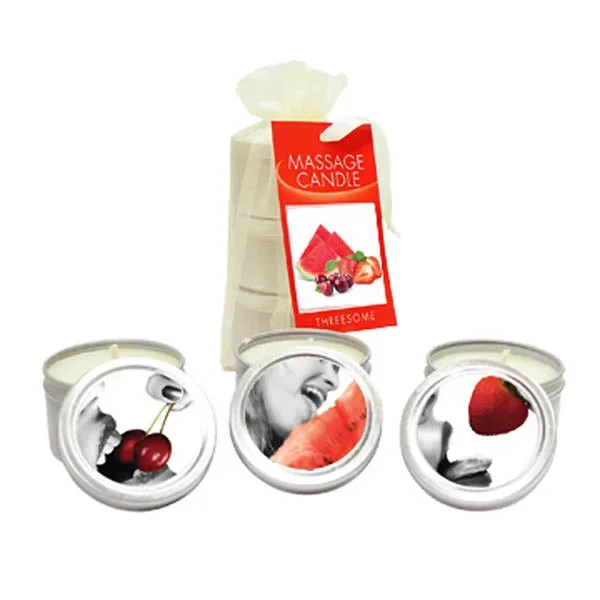 Edible Massage Candle Threesome – Cherry, Strawberry & Melon Flavoured Candles – 3 Pack