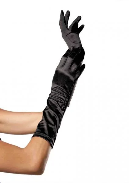 Elbow Length Satin Glove – Black – One Size