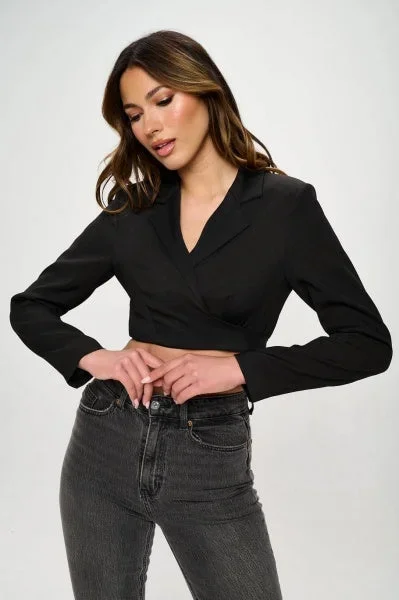Elegance Wrap Tie Blazer – Black –