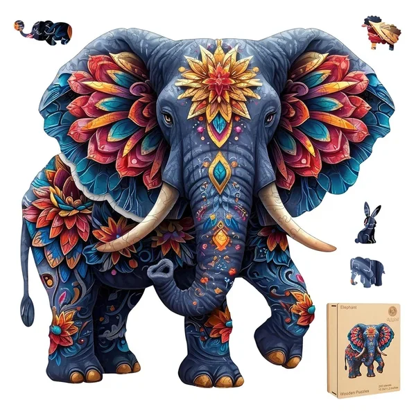 Elephant Wooden Puzzles For Adults, Jigsaw Puzzles 200 Pieces, Unique Shape Pu