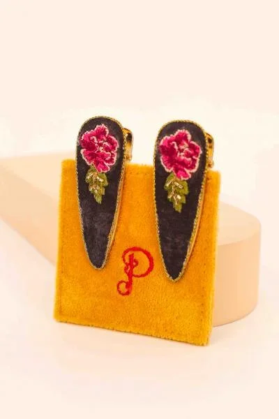 Embroidered Hair Clips – Painted Peony