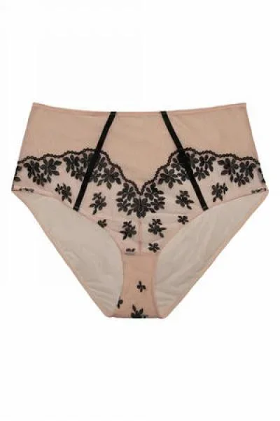 Evie Embroidered High Waist Brief – Black/Peach –