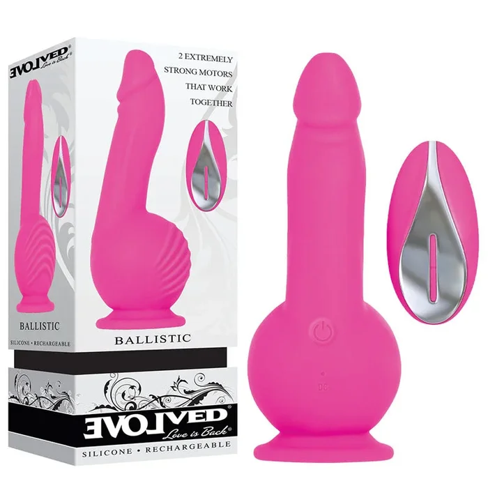 Evolved Ballistic – Pink 19 cm USB Rechargeable Vibrating Dong with Balls Motor & Remote