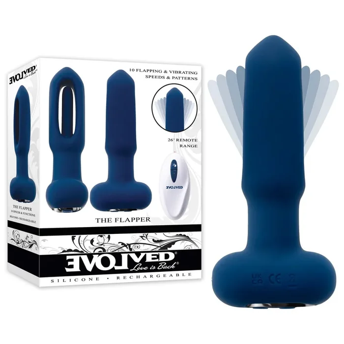 Evolved THE FLAPPER – Blue 14 cm USB Rechargeable Vibrating and Flapping Butt Plug with Remote